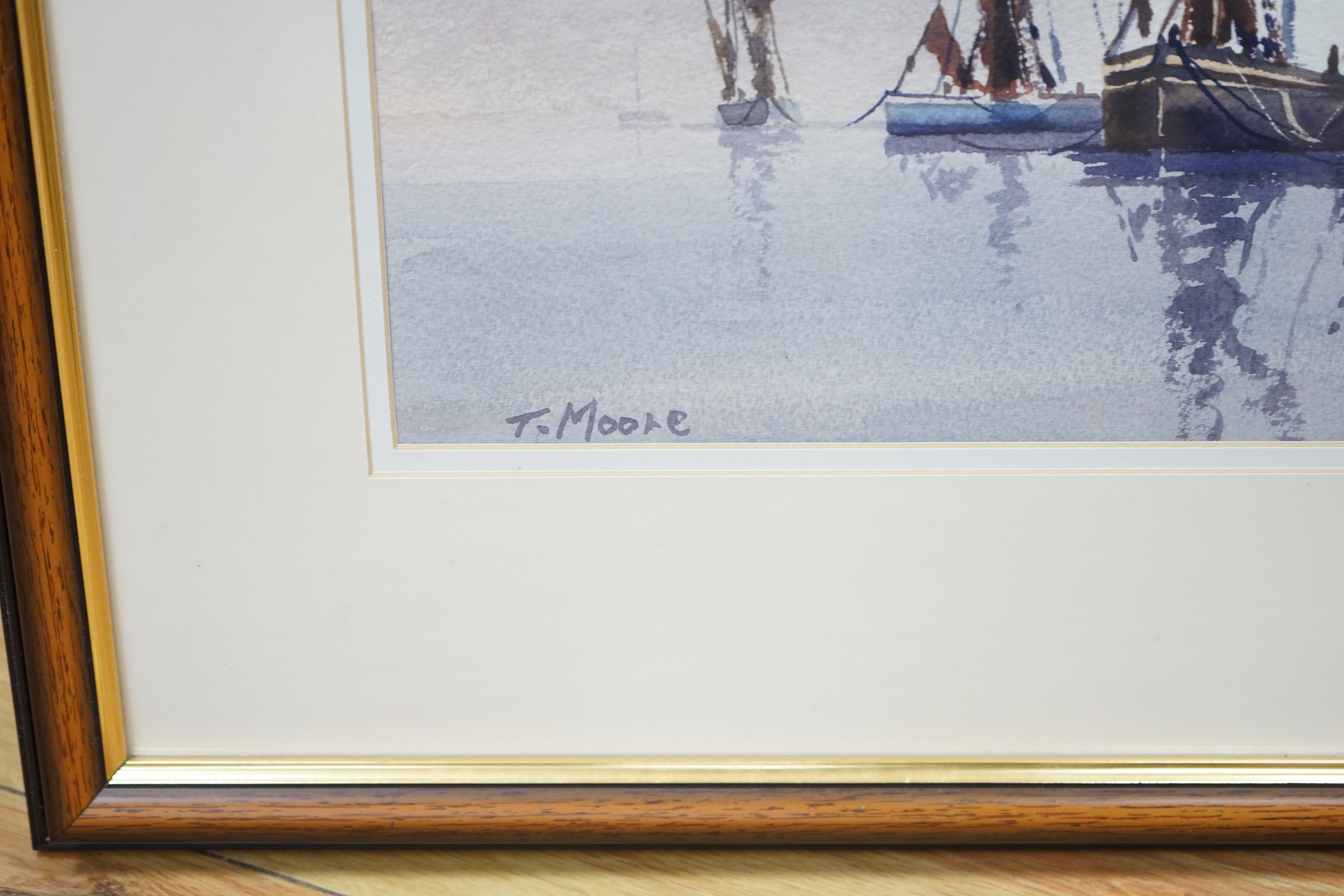 Thomas Moore, two watercolours, Boats on water, signed, largest 35 x 24cm